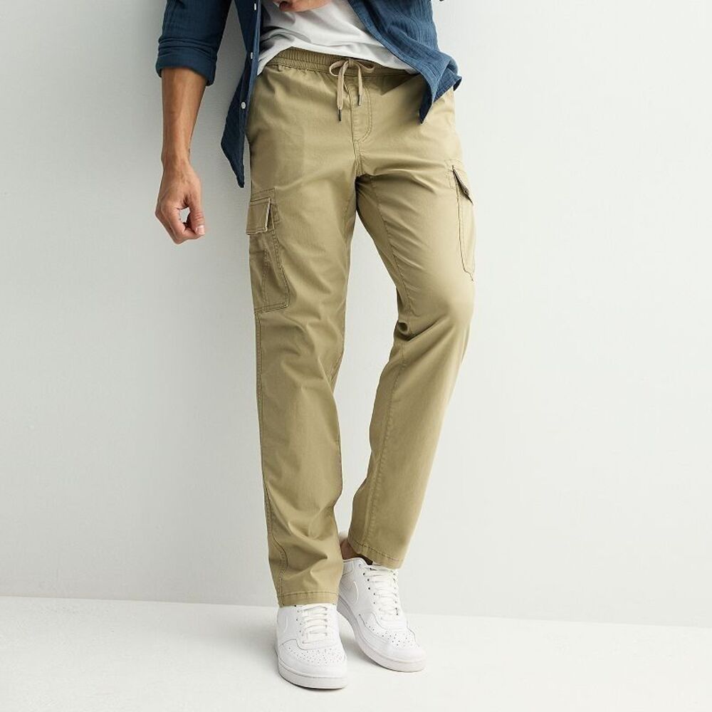 Sonoma Everyday Pull On Cargo Pants Mens XL Beige Elastic Waist Drawstring NEW
